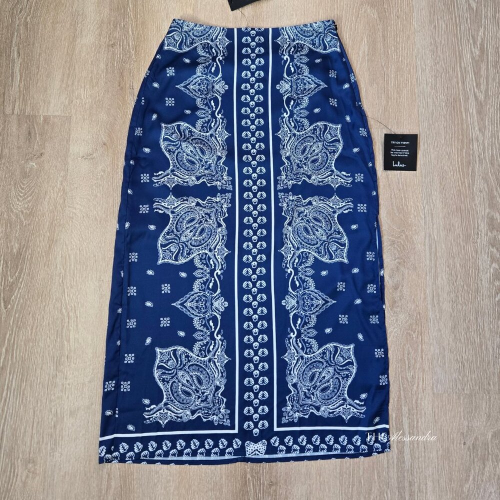 Lulu's Navy Blue & White Paisley Midi Skirt - Picture 5 of 14